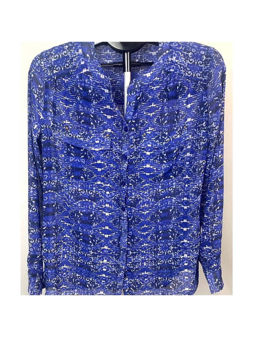 Erika Blue Patterned Button-Up Blouse Women's Size S